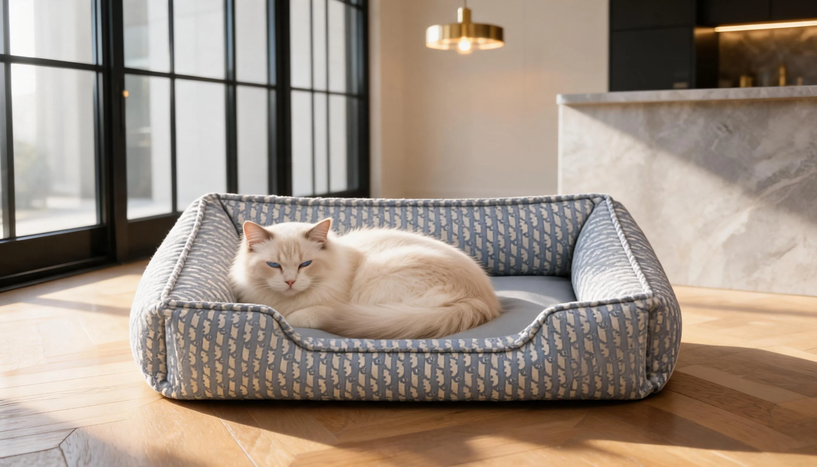 Stylish Leather Cat Bed with High Sides · Morning Kitchen Corner · GuardLynx