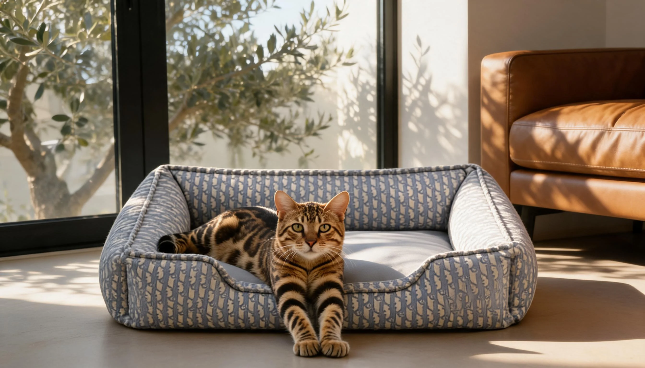 Stylish Leather Cat Bed with High Sides · Afternoon Living Room · GuardLynx