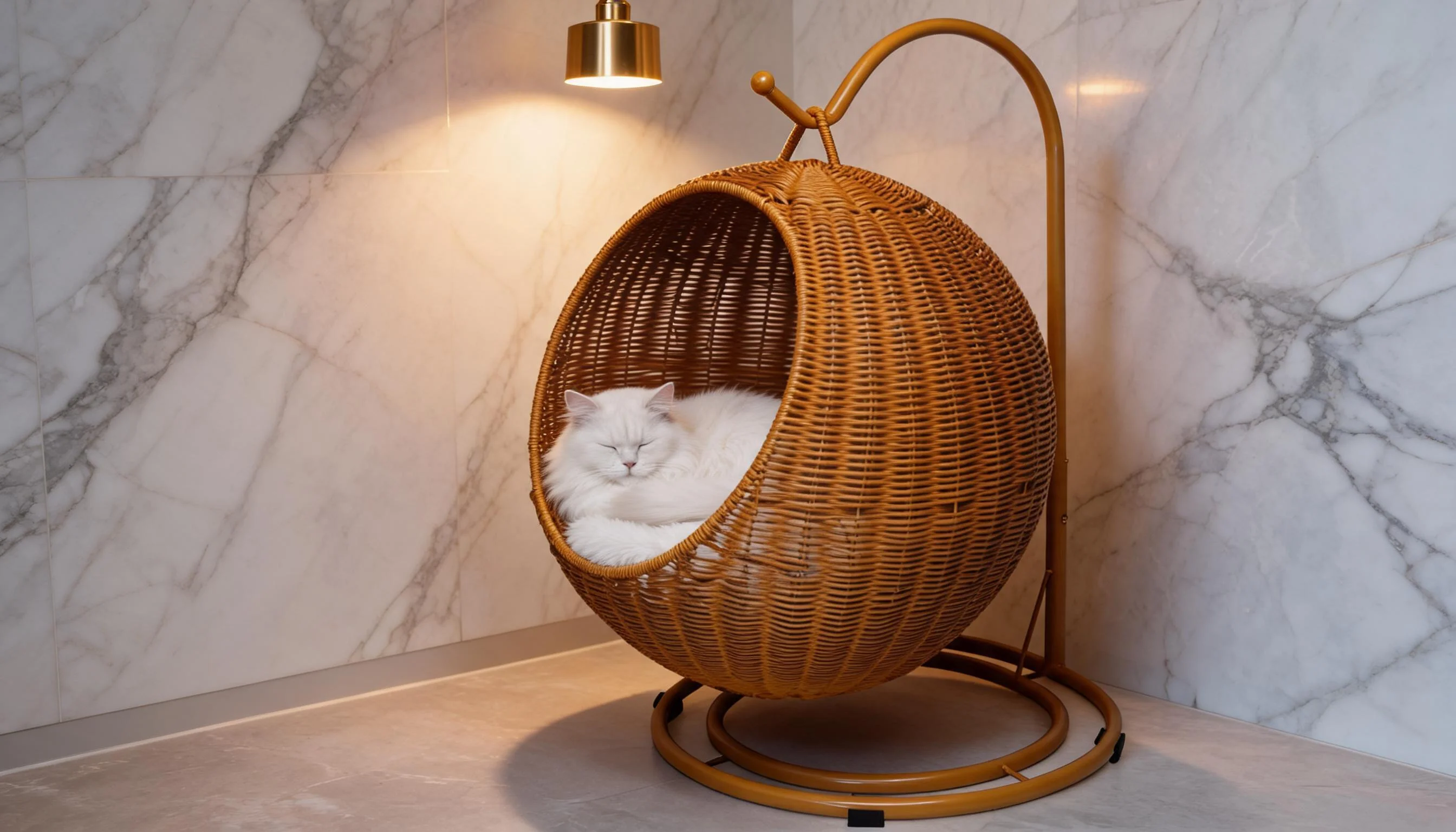 Handwoven Rattan Hanging Cat Bed · Cozy Evening · GuardLynx