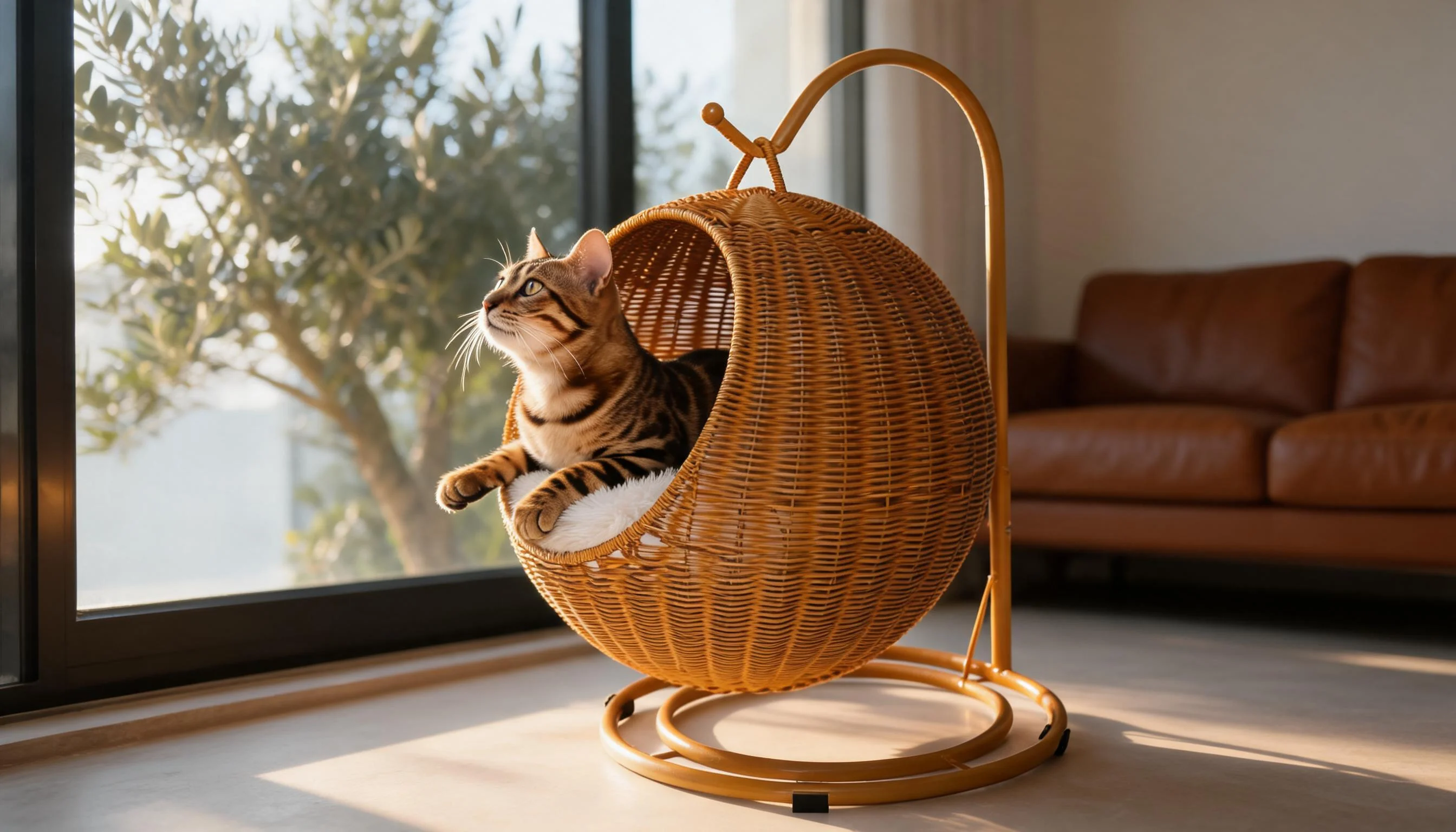 Handwoven Rattan Hanging Cat Bed · Curious Afternoon · GuardLynx