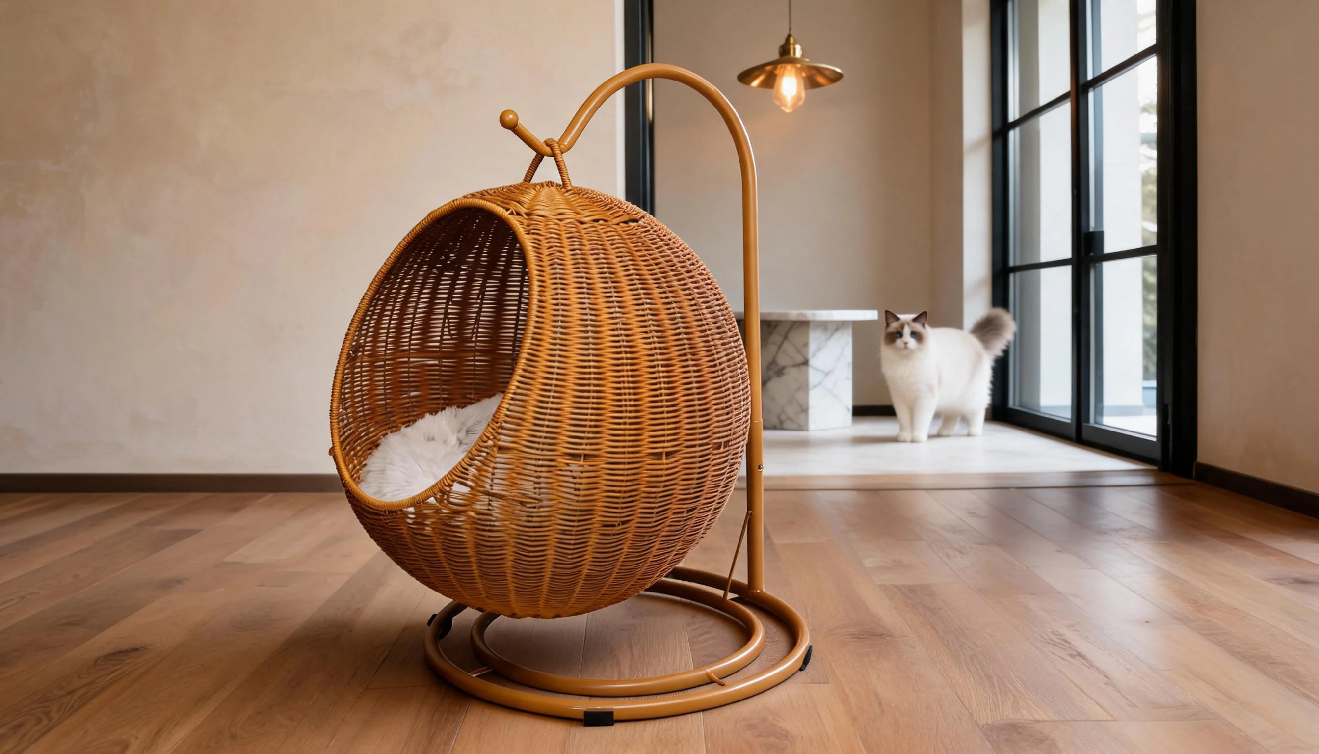 Handwoven Rattan Hanging Cat Bed · Detail image 1 · GuardLynx