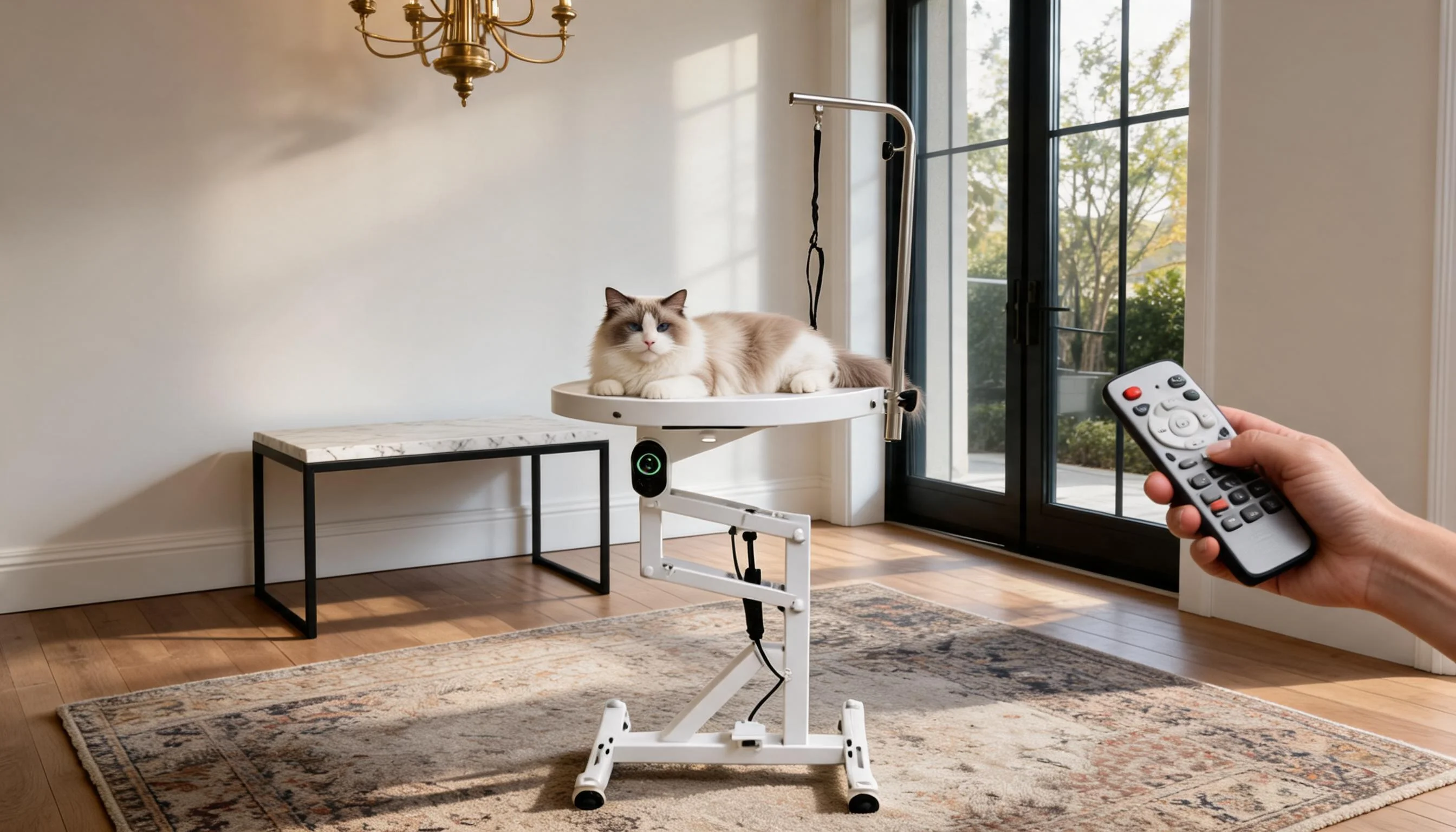 Compact Electric Lift Grooming Table · One-Touch Electric Lift · GuardLynx