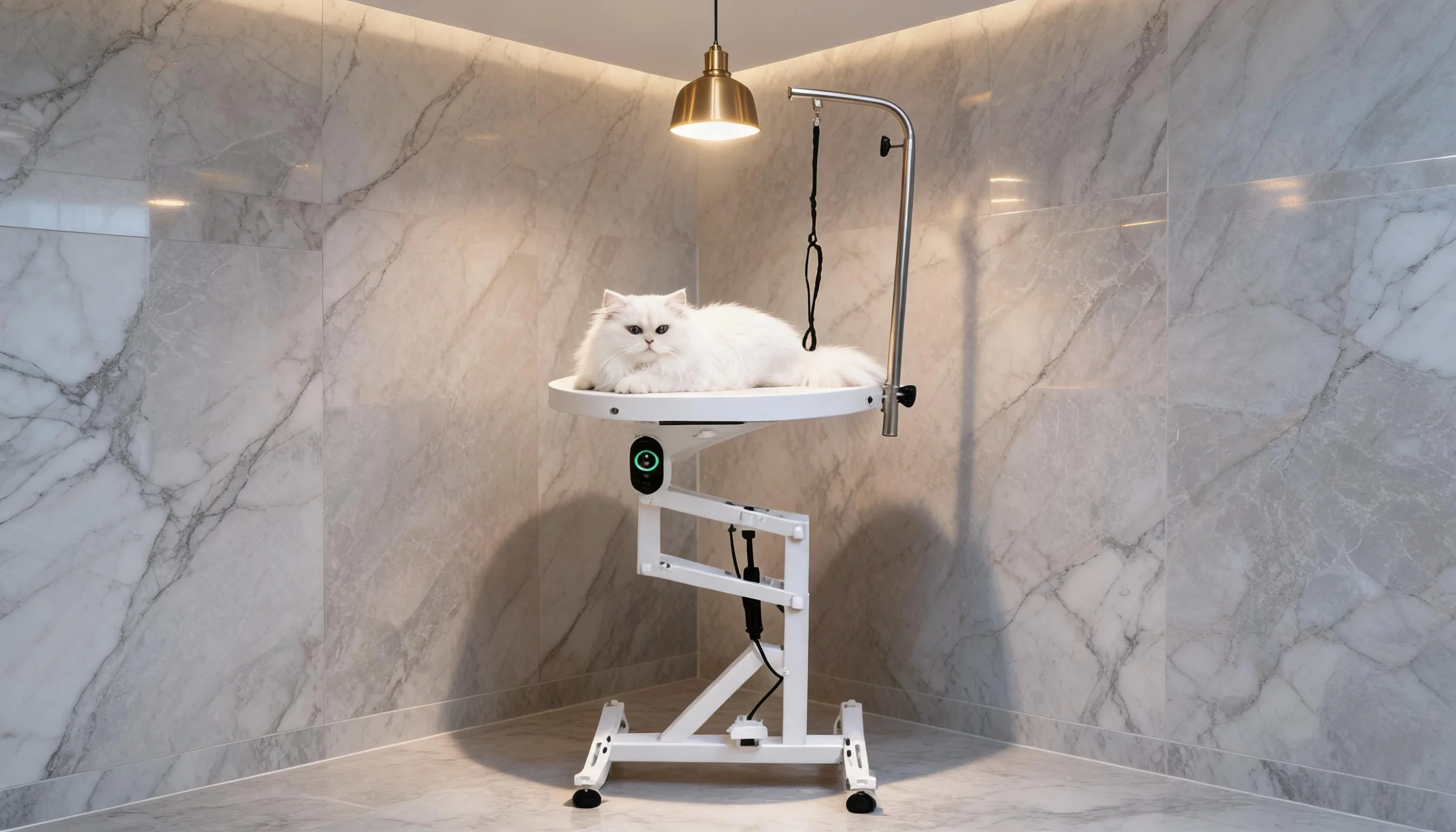 Compact Electric Lift Grooming Table · Luxurious Nighttime Spa · GuardLynx