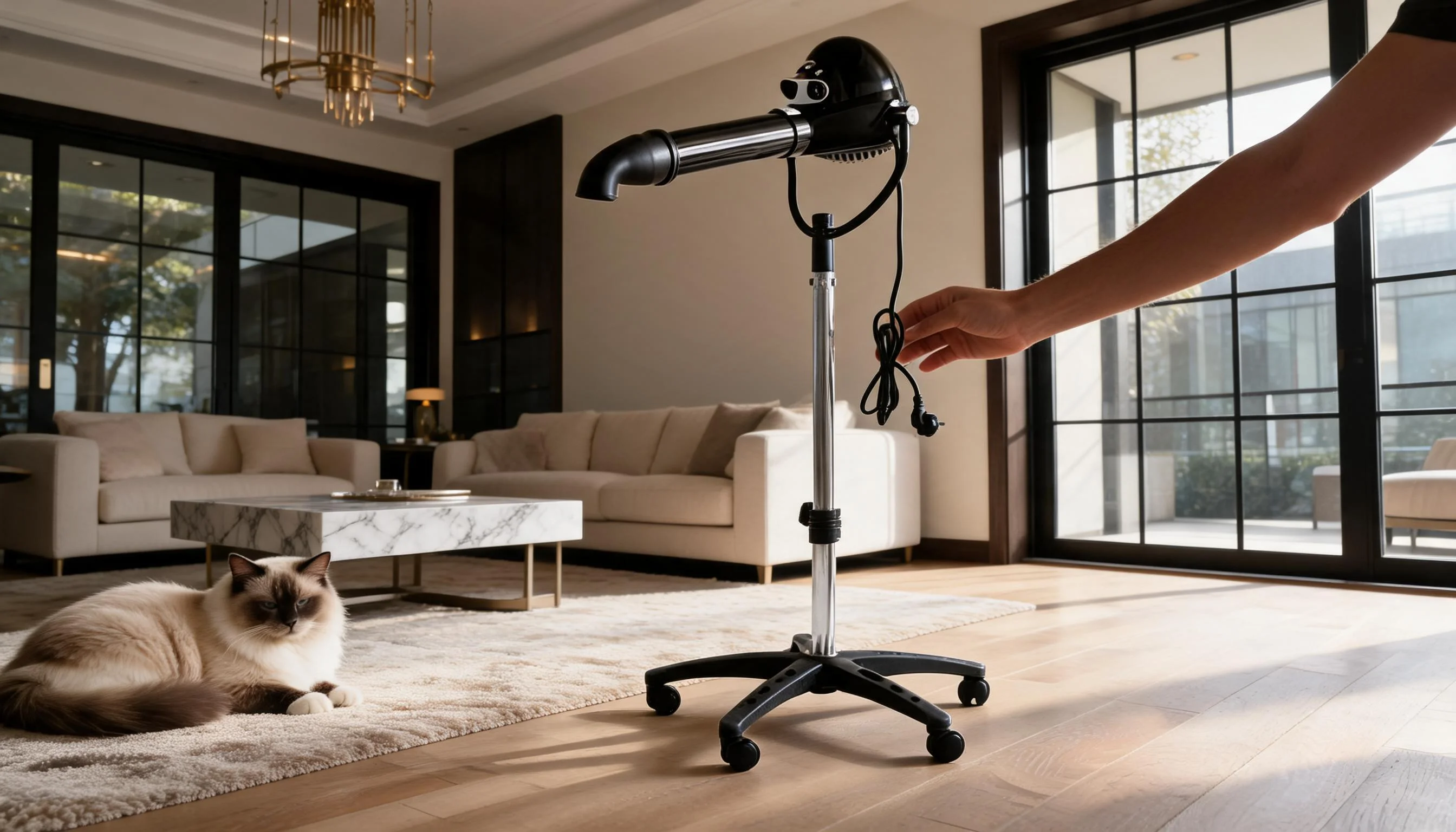 Vertical Ionic Quiet Pet Grooming Dryer · Five-Claw Wheeled Base · GuardLynx