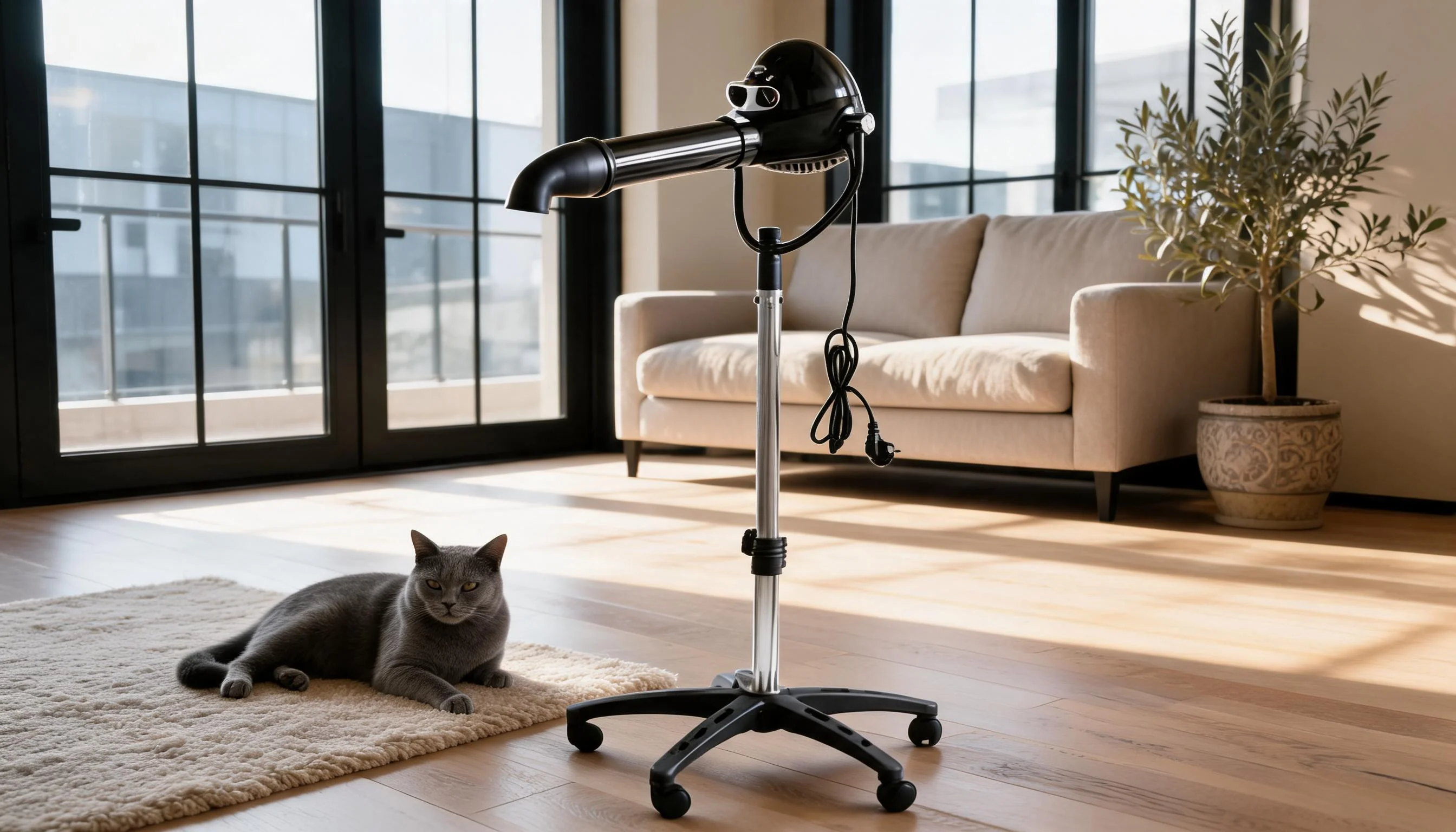 Vertical Ionic Quiet Pet Grooming Dryer · Obsidian Black · GuardLynx