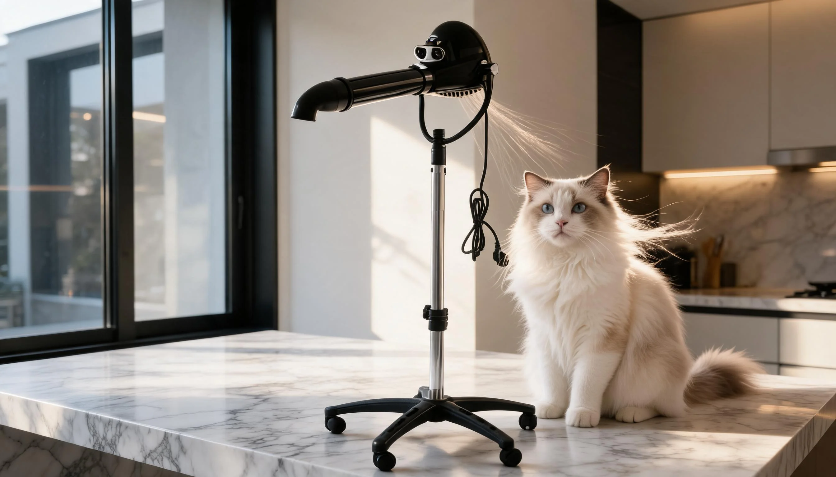 Vertical Ionic Quiet Pet Grooming Dryer · Morning Kitchen Grooming Ritual · GuardLynx