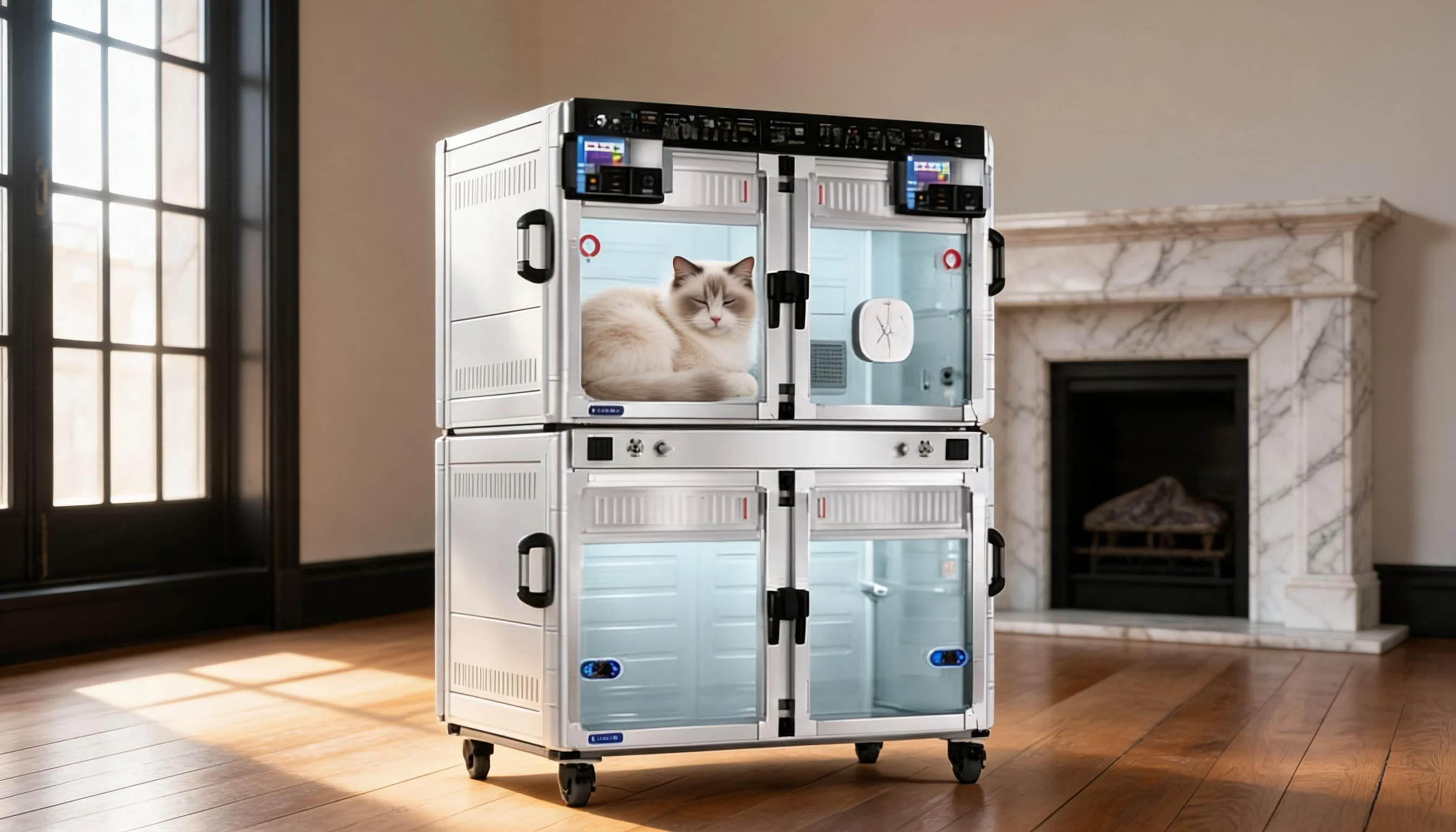 SmartCare Oxygen Recovery Cabin for Pets · Morning Serenity in the Living Room · GuardLynx